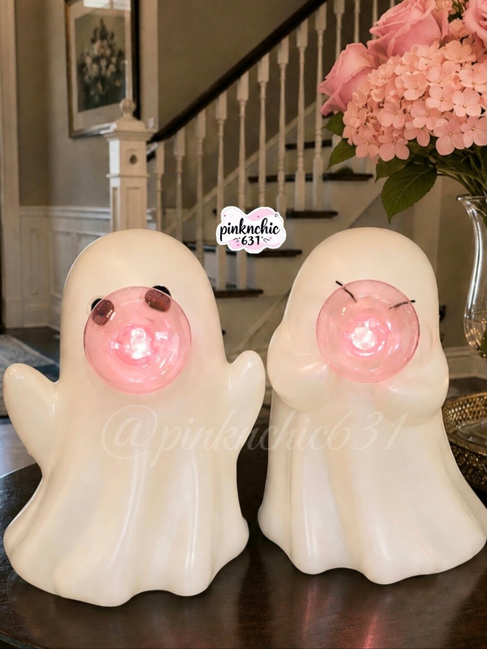 Viral Blow Mold Ghosts Blowing Pink Bubbles Halloween Table Decor